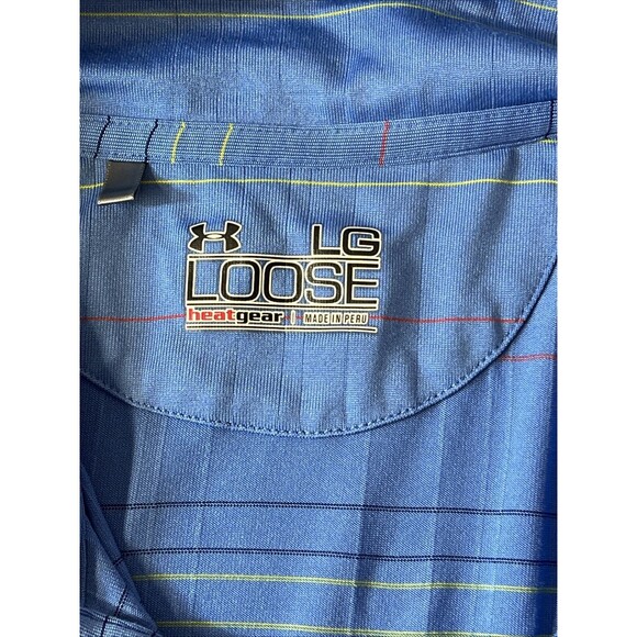 Under Armour Polo Shirt Mens Large Blue Striped Short Sleeve Valhalla Golf Club - Picture 3 of 3